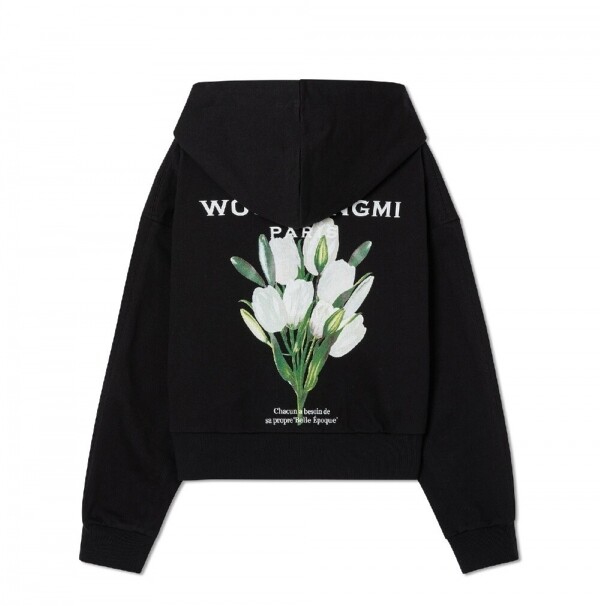 우영미 22SS 플라워 프린트 백로고 후드(블랙, 화이트)