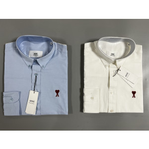 아미 스몰 하트 로고 옥스포드 버튼 다운 셔츠(스카이블루,.화이트)