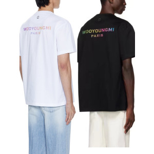 우영미 코튼 렌티큘러 백로고 티셔츠 블랙(화이트,블랙)